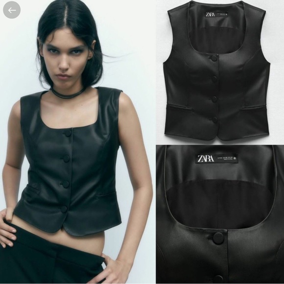 ZARA Black Faux Leather Vest - Picture 2 of 12